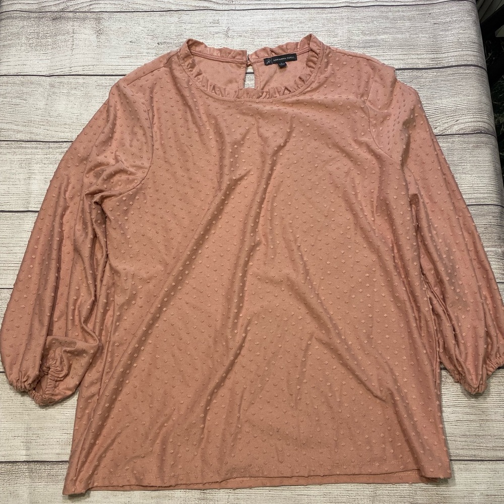 Adrianna Papell Long sleeve Top Womens Pink Polka Dot Pattern Size Large.